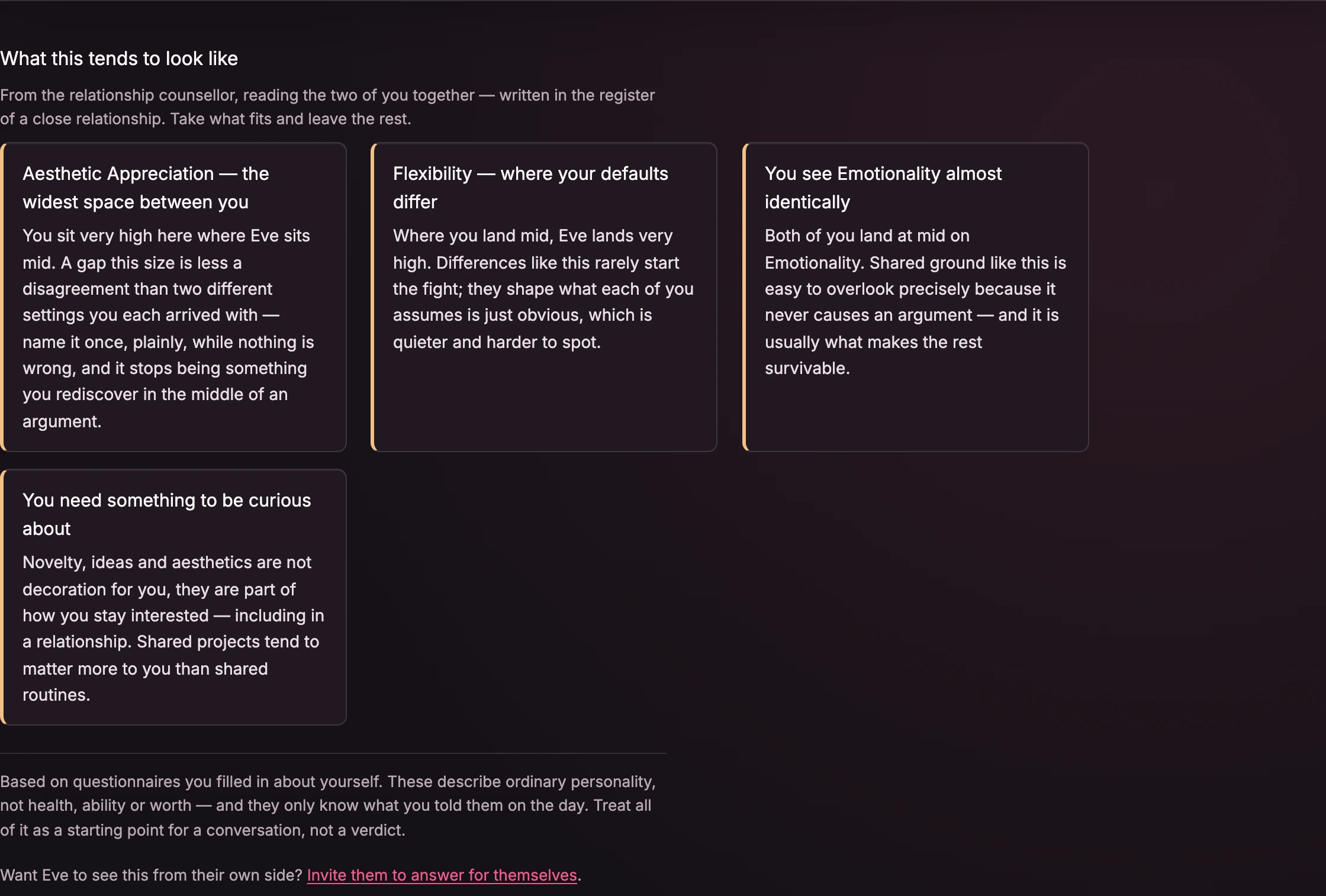 A written reading comparing two people, with notes on where they differ and where they meet